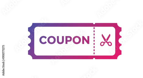 A vibrant purple and pink gradient coupon with the word "COUPON" and a scissors icon, indicating a discount or offer.