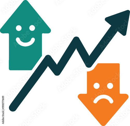 Market performance trend with positive and negative arrows showing business growth and decline