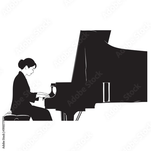 Elegant Pianist Playing Grand Piano - Classical Music Silhouette