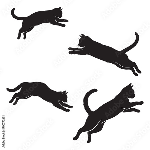 Dynamic Black Cat Silhouettes - Jumping and Playing Feline Vectors