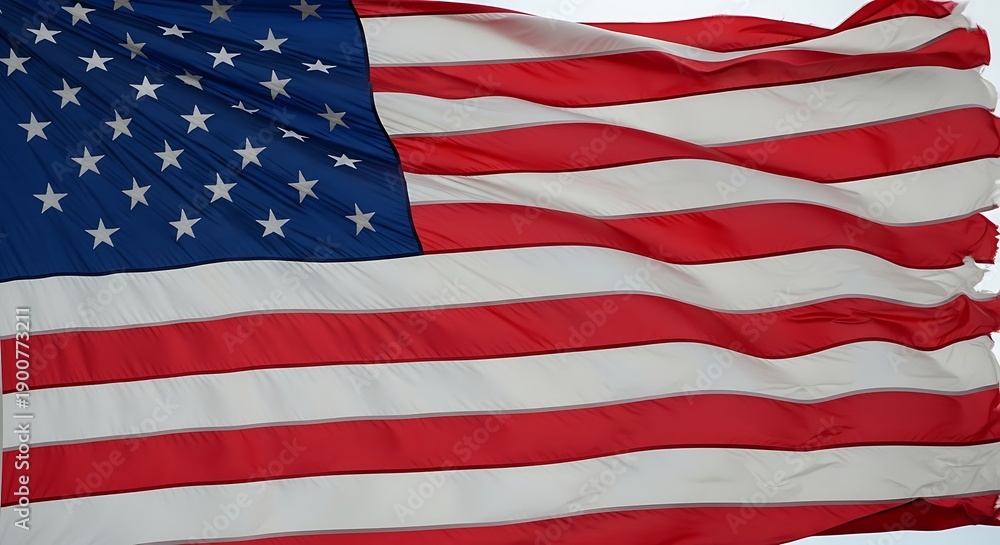 Fototapeta premium Waving american flag with red and white stripes and blue star field