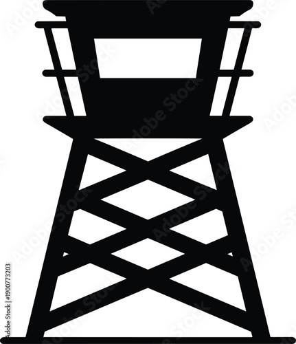 Industrial Observation Tower Silhouette Icon For Security Surveillance Lifeguard Station And Lookout Post Concept Representing Safety Monitoring Infrastructure In Public Areas Or Construction Sites