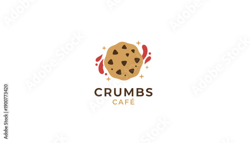 Chocolate Chip Cookie Cafe Logo, brown and yellow vector illustration, for bakery or restaurant branding, menu or website header, Isolated on transparent background, png