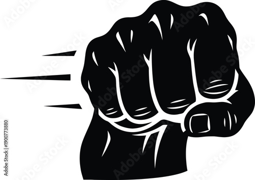 A strong fist punching with speed lines, illustrating power and impact, dynamic motion, and striking action