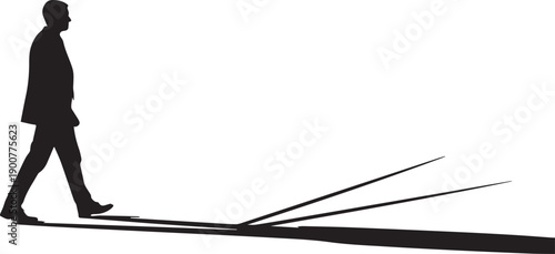 Man walking casting long shadow on ground silhouette vector illustration line art