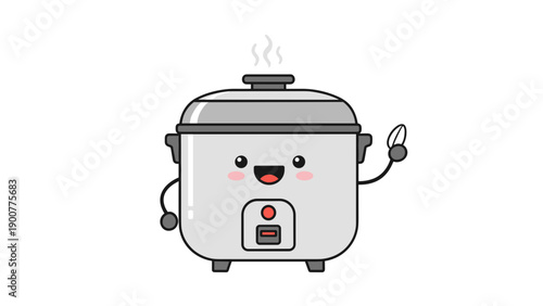 Cute Rice Cooker Cartoon Character.