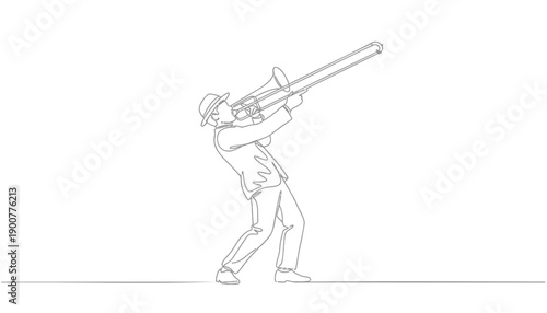 Continuous line drawing of a man holding a large telescope or spyglass, vector illustration for website, banner or presentation