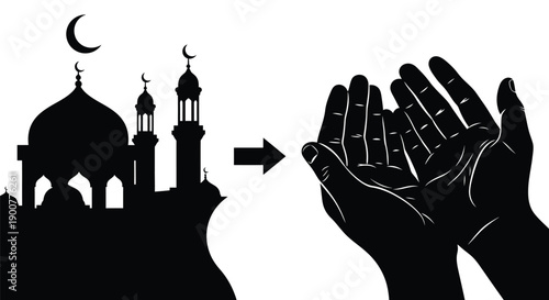 Ramadan Scene Silhouette with Quran and Takbir