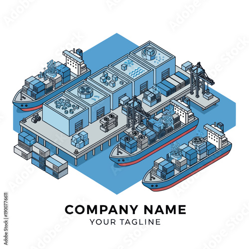 Industrial Facility Isometric Illustration with Shipping.