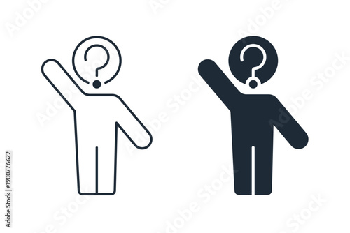 Person asking question . Request.  Vector linear icon illustration isolated on white background.