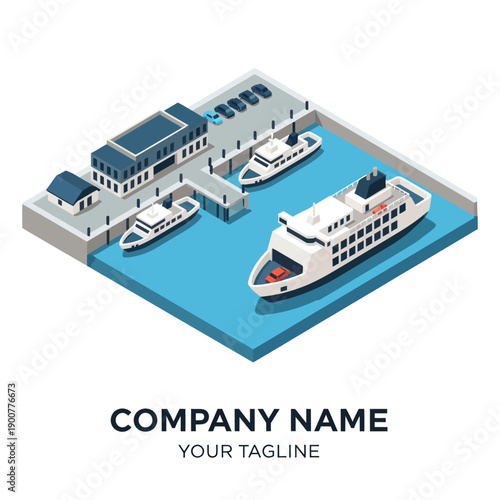 Isometric 3D Illustration of Cruise Ship and Terminal.