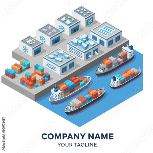 Isometric Illustration of Shipping Yard with Cargo.