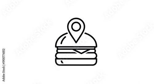 Vector line art burger with map pin icon, food delivery or restaurant location symbol, Isolated on transparent background, png