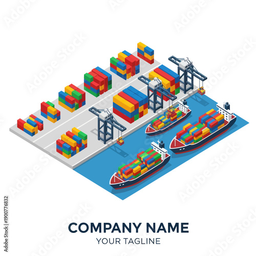 Isometric Shipping Containers and Cargo Ships.