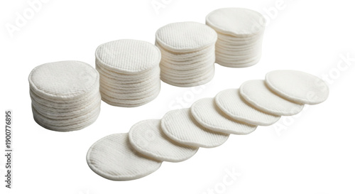 Stacked round white cotton pads or makeup remover wipes, skincare beauty product, Isolated on transparent background, png