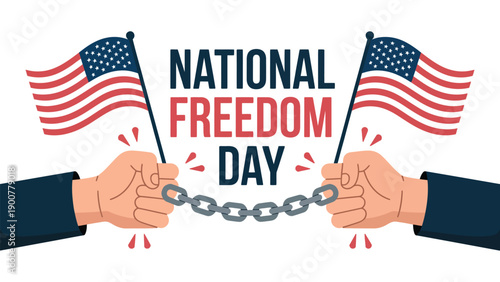 national freedom day illustration with broken chain and american flags symbolizing liberty independence and emancipation celebration banner design