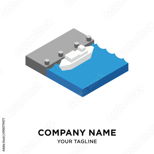 3D Ship Icon on Water Surface.