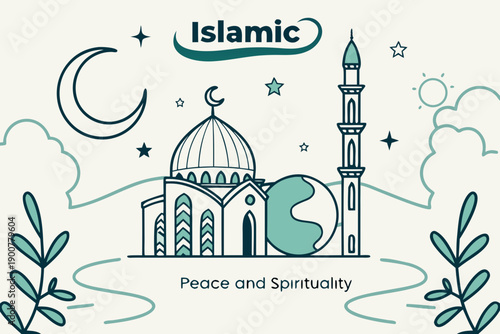 Islamic art inspired by the beauty of the holy quran and mosque architecture isolated on transparent background, isolated on white background, Vector