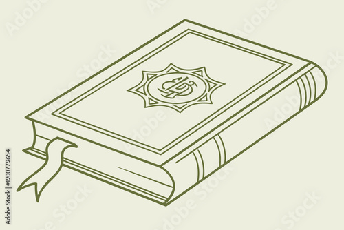 An ancient book with a decorative cover and a ribbon bookmark isolated on transparent background, isolated on white background, Vector