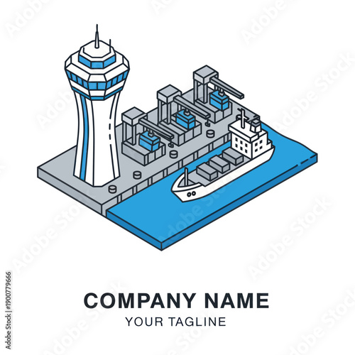 Isometric Illustration of a Seaport Terminal Facility.