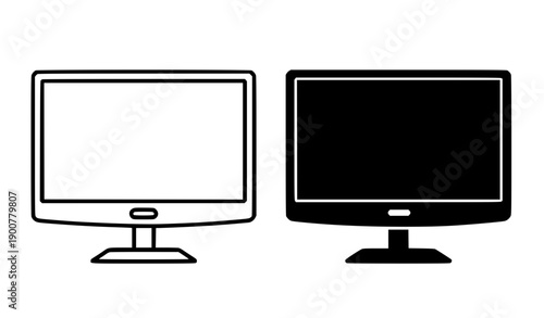 Electronic or technology icon, vector illustration of television, black and white in outline and silhouette design style