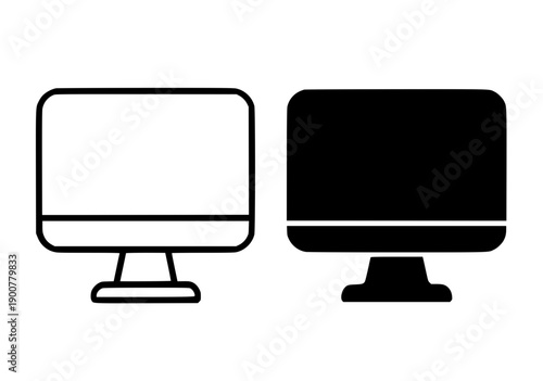 Electronic or technology icon, vector illustration of monitor, black and white in outline and silhouette design style
