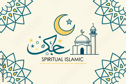 Celebrating eid al-fitr with traditional symbols and festive decorations isolated on transparent background, isolated on white background, Vector