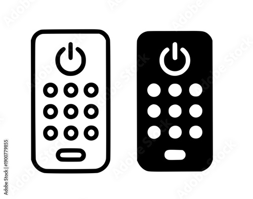 Electronic or technology icon, vector illustration of remote, black and white in outline and silhouette design style