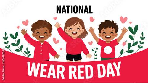 national wear red day illustration with happy children wearing red clothes promoting heart health awareness education campaign