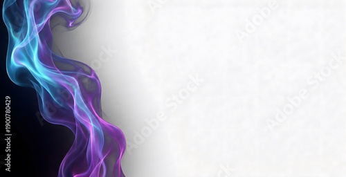A vibrant abstract design featuring flowing blue and purple smoke or fluid on a clean white background with ample copy space.