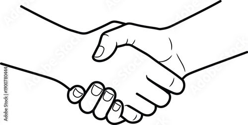 Two hands shaking in agreement line art style representing business partnership or successful deal