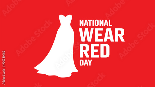 national wear red day minimal illustration with woman dress silhouette promoting heart health awareness campaign poster design