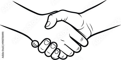 Business people shaking hands as a symbol of cooperation, success, partnership, black linear art on transparent background