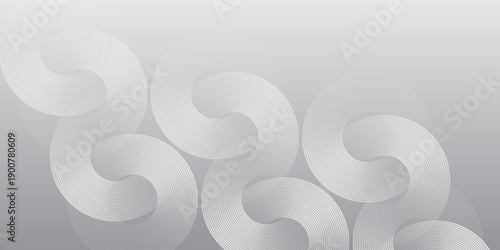 Simple white glowing geometric lines on gray background. Modern shiny blue circle abstract surrounds graphic