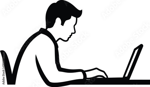 Person working on laptop computer at desk, focus on screen