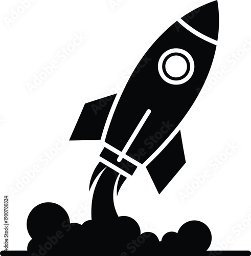 Rocket launch with smoke, start up business concept