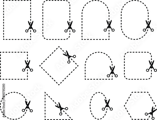 dashed cut lines, scissors icons
