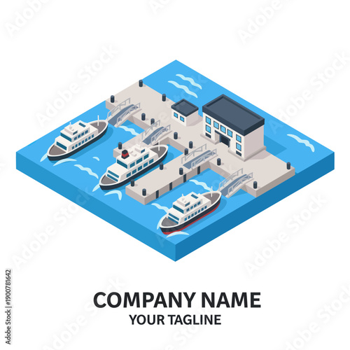 Isometric Marina Scene with Boats and Buildings.