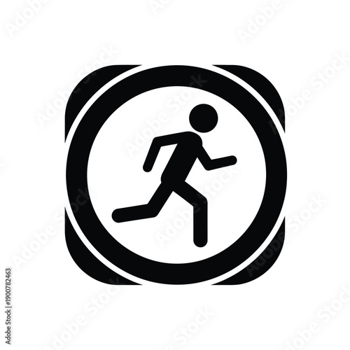 Black silhouette of a running person icon in a circular frame