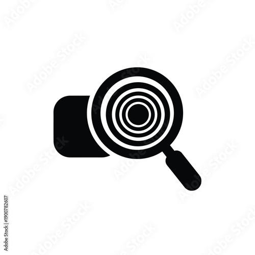 Black magnifying glass icon with spiral lens on for search or investigation concepts