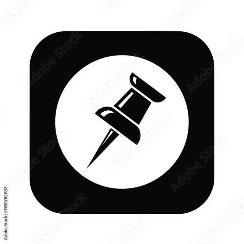 Black push pin icon on a in a square