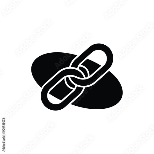 A black and white icon of two linked chains on a with a black shape