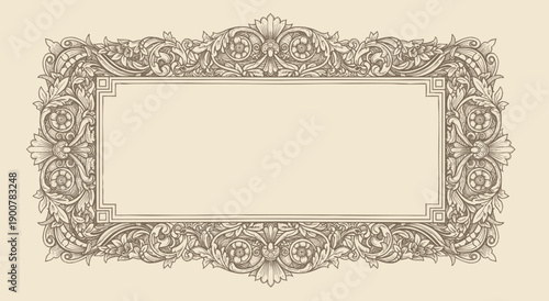vintage border frame engraving with retro ornament pattern in antique baroque style decorative design. Vector