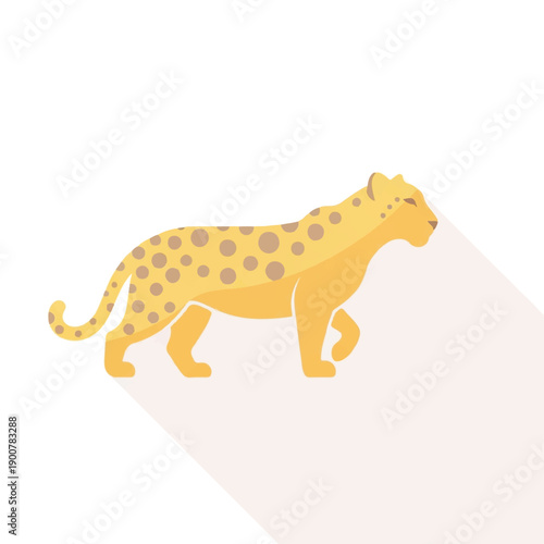 Yellow Leopard Walking Sideways Flat Illustration.