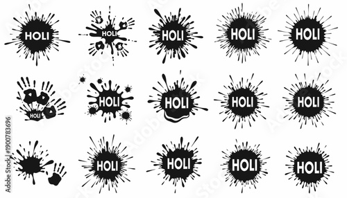 Holi festival celebration colorful paint splatter designs  various abstract art elements