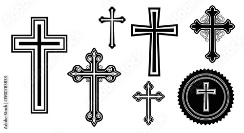 Collection of various cross symbols and icons in different styles and designs