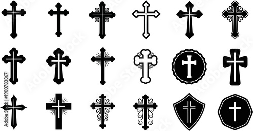 Various Christian cross symbols and icons in different styles and designs