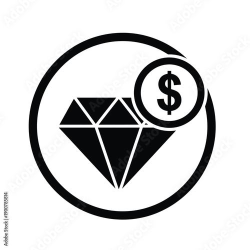 Black icon of a diamond with a dollar sign in a circle
