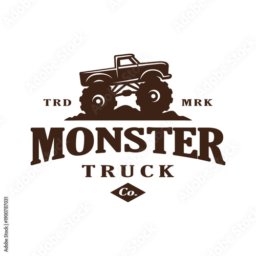 vintage logo monster truck vector stock template illustration