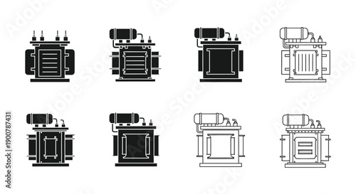 Electrical transformers in various styles and perspectives a graphic set